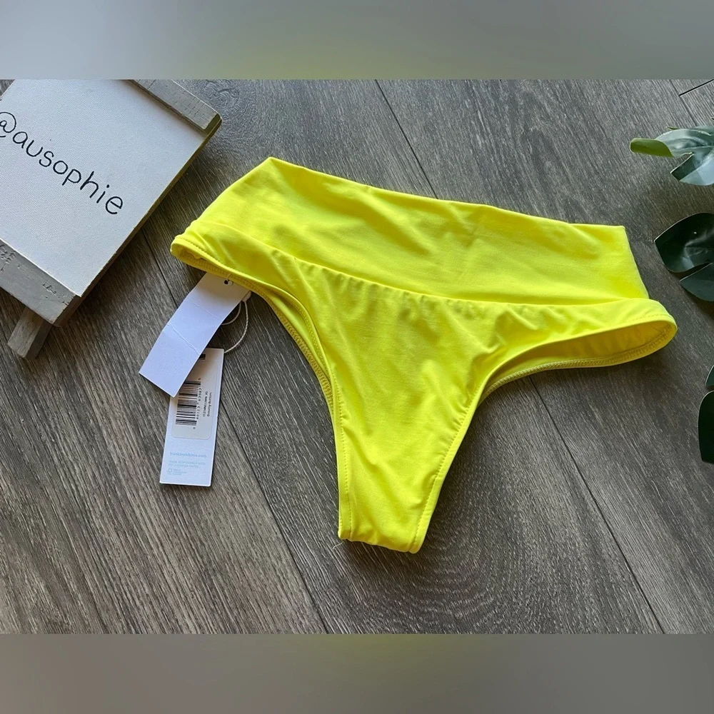 Frankie’s bikinis Dreamy high waisted cheeky bikini bottoms in lemonade XS NWT!